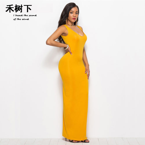 Maxi Dress Elegant Sleeveless Slim Elastic Female背心连衣裙-图0