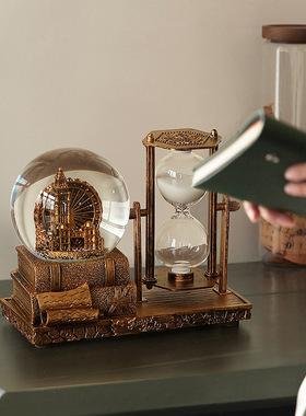 创意复古水晶球铁塔沙漏树脂摆件创意铁塔流沙家居桌面装饰品摆件