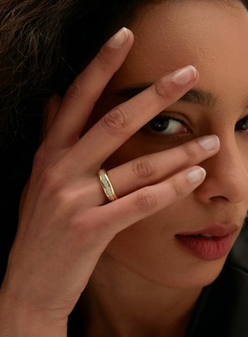 【闪钻夹心戒指】TENCOO气质轻奢高级感叠戴小众s925银戒镀18K金