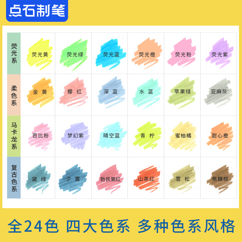 点石荧光笔替芯DS8051萤光笔心复古柔色荧光马卡龙24色彩按动笔芯-图3