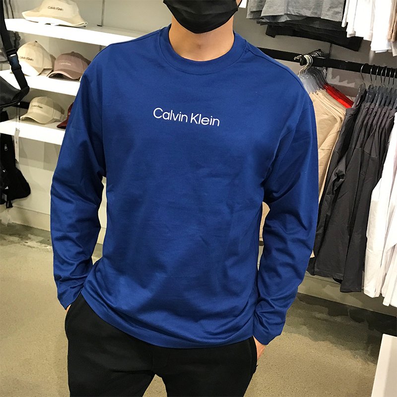 北美CK Calvin Klein男新款厚OS宽版简约时尚圆领长袖T恤打底单穿 - 图2