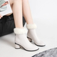 毛口短靴女粗跟2024新款真皮米白色妈妈靴中跟女靴子秋冬加绒棉靴