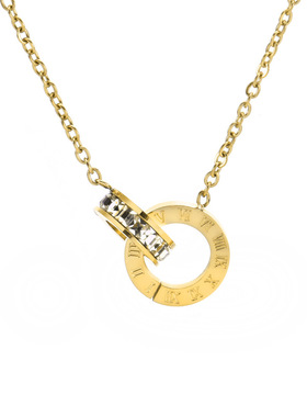 小众罗马双环镶钻吊坠不掉色钛钢小红书轻奢ins网红百搭锁骨项链