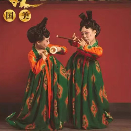 唐宫夜宴儿童演出服小唐俑唐制汉服女童舞蹈服儿童敦煌古装演出服 - 图2