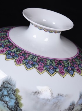 景德镇陶瓷花瓶摆件粉彩山水花鸟梅瓶陶瓷花瓶柜台家居室内装饰品