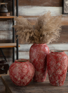 景德镇新中式台面陶瓷花瓶石榴浆果红色喜庆家居装饰品花瓶摆件