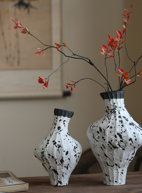 景德镇侘寂风禅意陶瓷花瓶复古怀旧粗陶陶罐家居书房插花装饰摆件