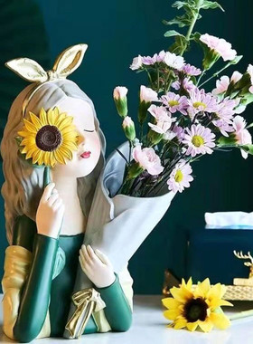 新款/北欧可爱女孩花瓶ins风高颜值摆件家居客厅桌面玄关电视柜∑