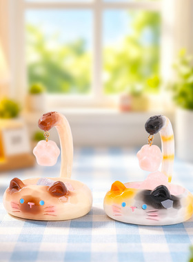 喵呜喵呜香氛水晶盲盒萌猫晶石底座树脂公仔潮玩手办桌面装饰摆件