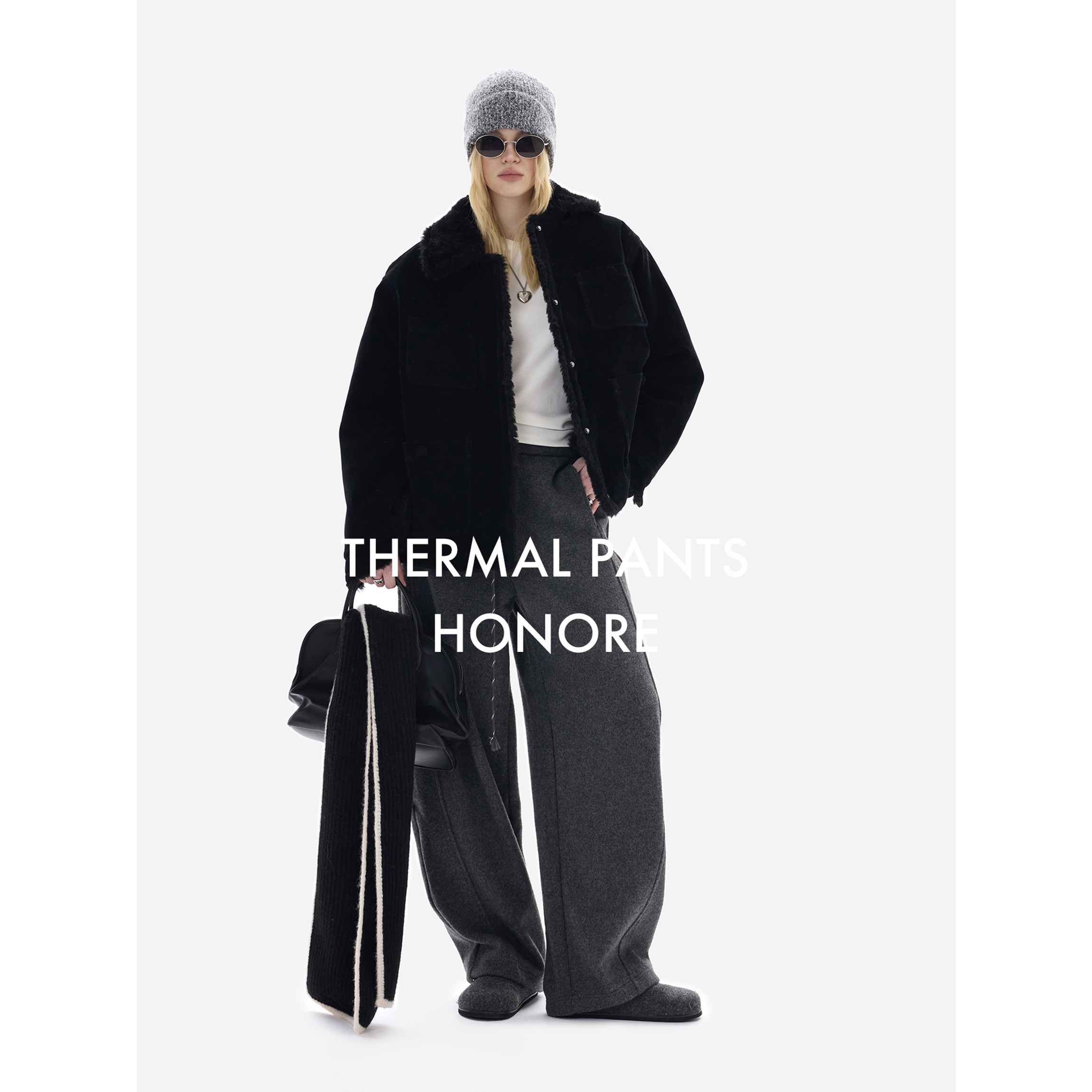 HONORE古月 零下伴侣 撞色抽绳 藏肉显瘦 百搭加绒休闲弯刀裤,淘宝优惠券,粉丝福利购,淘宝优惠卷