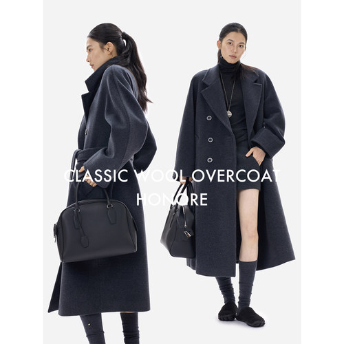 HONORE古月 限量MM家 经典1O1801 羊毛毛呢双排扣宽松落肩大衣 - 图1