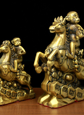 马上封侯纯铜摆件中式招财办公室