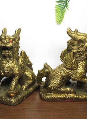 家居客厅纯铜麒麟摆件瑞兽工艺品