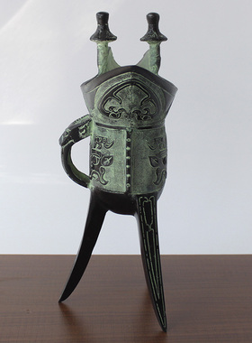 高27cm大号青铜杯仿古青铜器酒杯摆件三国古代酒杯酒具爵杯秦王杯