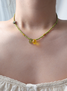 春夏季柠檬串珠绿色项链女森系