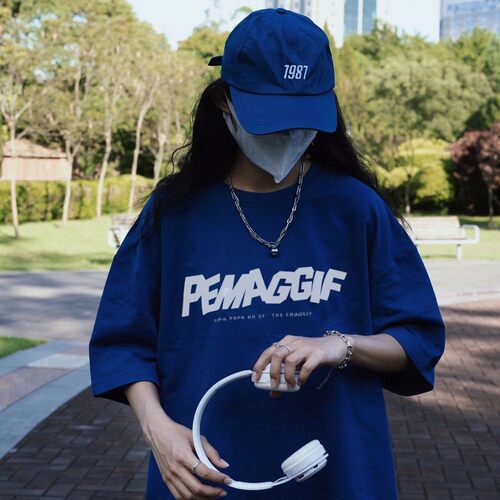100%纯棉带胸垫短袖睡衣女夏季超拽酷女孩黑色T恤单上衣免穿内衣 - 图1