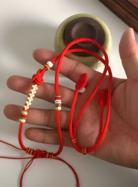 手工编织八股红色绳项链定制