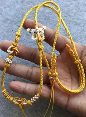 毛衣链绳手工八股蝴蝶绿项链挂件配饰长款民族风百搭简约挂链吊链