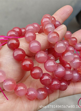 天然盐源玛瑙手链10mm珠子女士珠链本命年保平安百搭手串粉红色