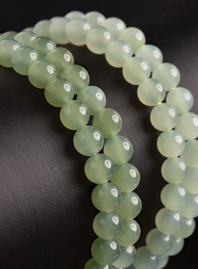 天然晴水和田玉多圈手串女冰底高冰绿色玉石三圈珠子散珠串珠手链