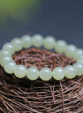 天然和田玉晴水圆珠手串青海料冰料素圈纯色玉石手链直播