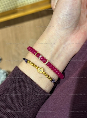 辣椒派！红到发紫有金有钻复古拉丝镶钻圆饼猫眼珠抽拉手绳新年