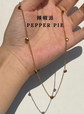 辣椒派 春夏金色法式俏皮爱心锁骨链 立体桃心金色叠戴素链个性