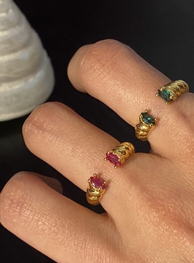 辣椒派回馈款 复古鸽血红马眼锆石麻花戒指女 环保镀金圣诞氛围感