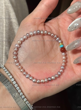 辣椒派 货头～妖粉紫色天然淡水珍珠手串女 沉香朱砂米粒串珠手链