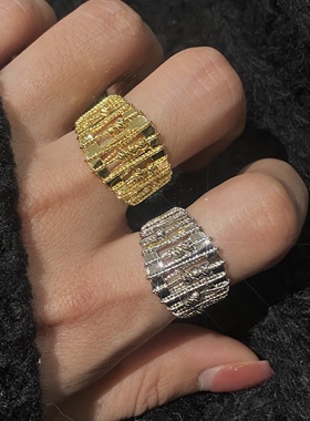 辣椒派新品 手工蕾丝拉线缠绕开口戒 镭射珠 宽版算盘珠渐变戒指