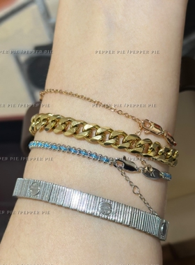 辣椒派 回馈不掉色钛钢银色古巴手链女 精抛基础款欧美个性冷淡风