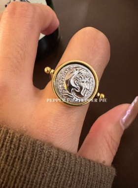 辣椒派 可水洗法式金色古币翻转戒指女 钥匙项链大气风气质项链