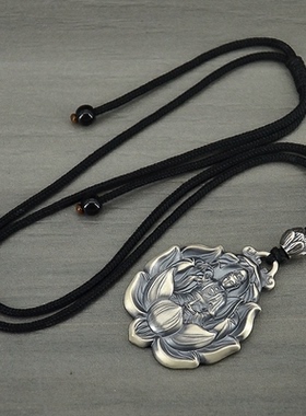 复古实心足银女款弥勒佛观音吊坠