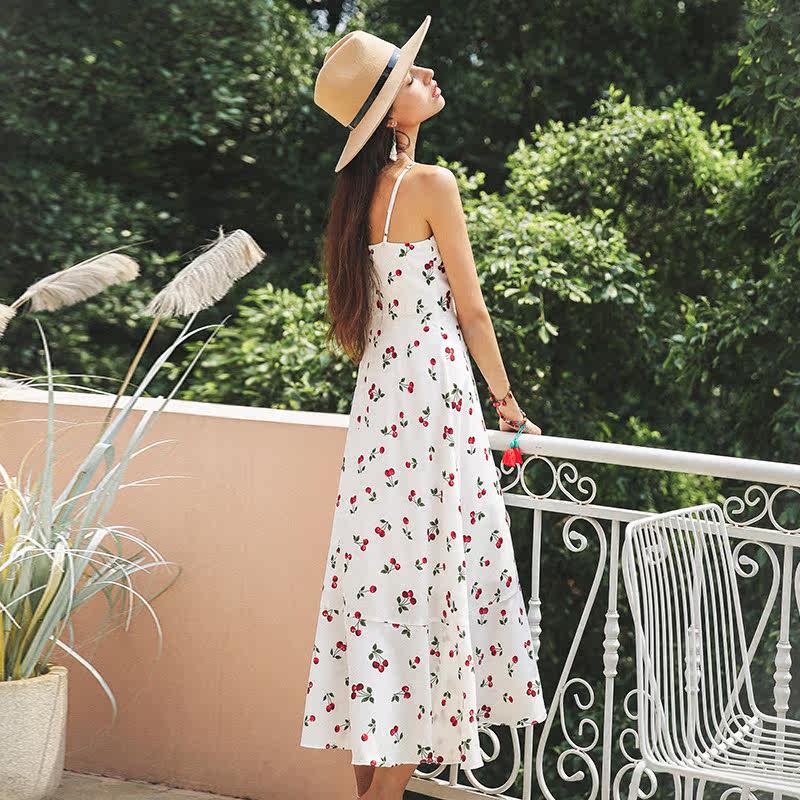 polkadot樱桃高腰复古碎花连衣裙 polkadot连衣裙