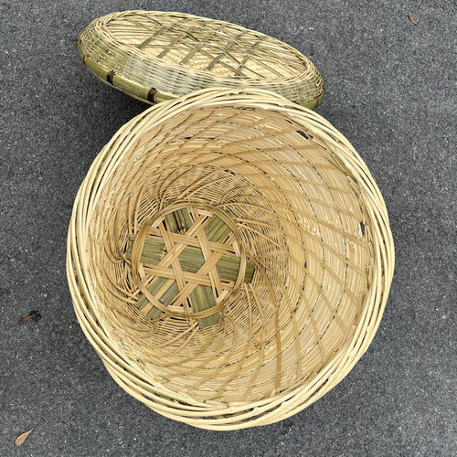 包邮手工竹编筐加盖子篓子超市饭店展示收纳竹编篮圆底箩筐水果筐 - 图2