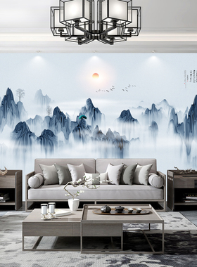 省心客厅中式定制防水防污山水画
