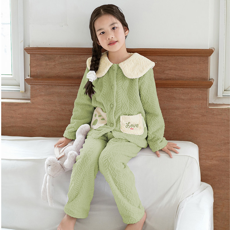 米筱米儿童秋冬海岛绒加厚加绒保暖纯色A类长袖睡衣套女童家居服,淘宝优惠券,粉丝福利购,淘宝优惠卷