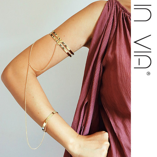 埃及艳后希腊风泰式金色手臂环臂钏手镯子一体链条波西米亚风饰品 - 图0