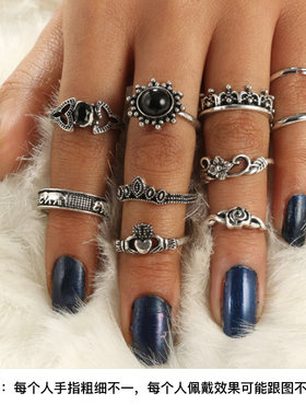 黑色戒指合金ins潮女叠戴