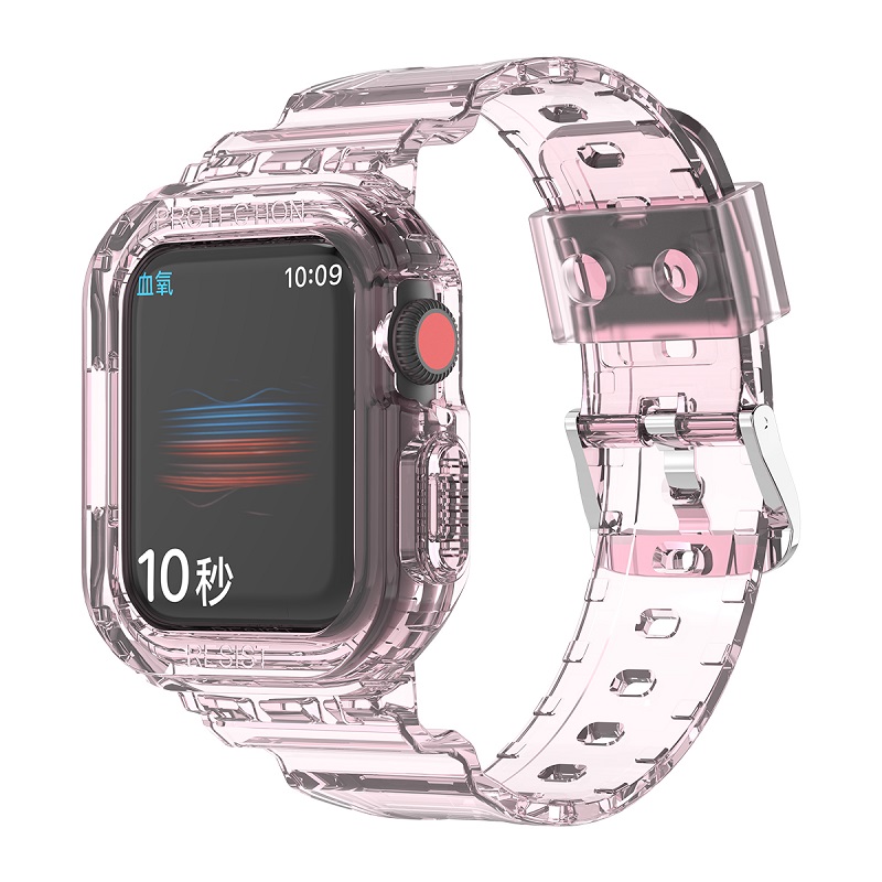 适用苹果apple watch8/9手表带iwatch7/6/5/se/3/4代s8一体硅胶透明手表s7保护套ultra男女款s6智能运动49mm