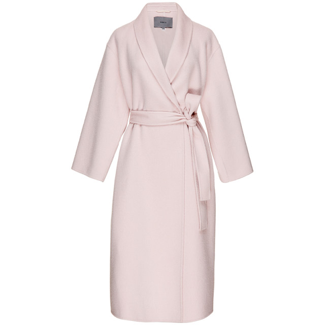 OBEG欧碧倩羊毛双面呢大衣长款冬简约收腰兔毛外套10424041