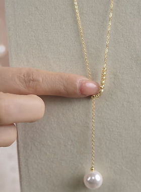 铜镀金可抽拉圆珠项链珍珠吊坠轻奢气质日常通勤显大气高级感饰品
