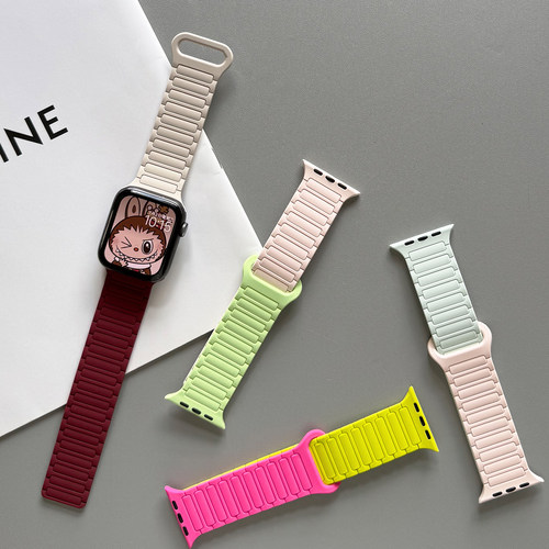 磁吸硅胶穿扣拼色iwatch表带s10适用Applewatch苹果s9手表se新款8 - 图1