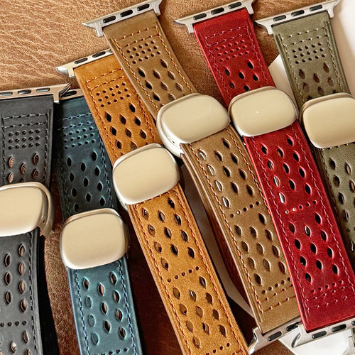 透气洞洞皮革se磁吸折叠iwatch表带s11适用applewatch苹果手表s10 - 图0