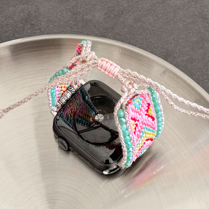 民族风编织尼龙金属s10串珠iwatch表带适用新款小众s9苹果se手表8 - 图0