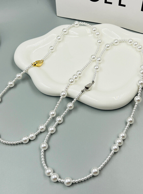 珍珠镶锆元宝扣圆珠项链高级感