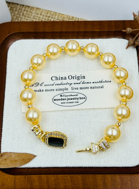 珍珠手链女小众设计镶锆黑石编织