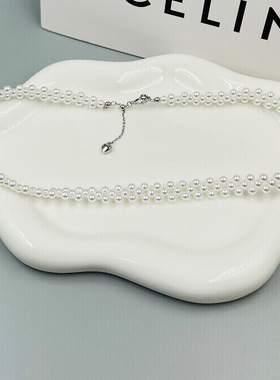 法式轻奢多层珍珠锁骨链女饰品