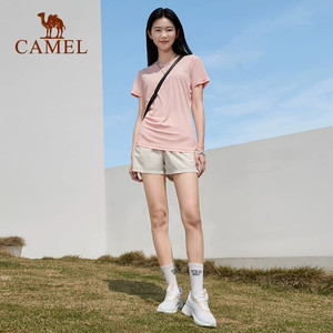 骆驼运动套装女夏季网球羽毛球速干短袖瑜伽跑步健身短裤两件套男