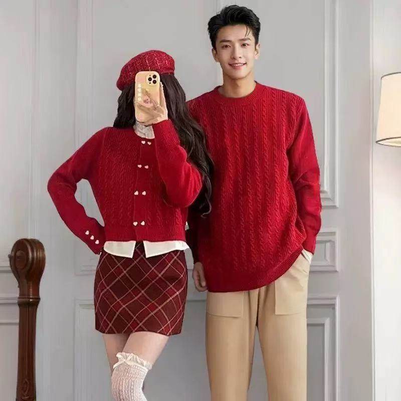 高端亲子装秋冬装毛衣红色2026新款一家三口针织衫母女小香风外套,淘宝优惠券,粉丝福利购,淘宝优惠卷